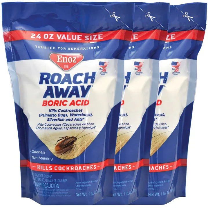 Wholesale Price with free shipping across the USA for Enoz Roach Away Boric Acid Powder, Roach Killer, 24 oz Pouch, 3 Pack - Manji Distributors