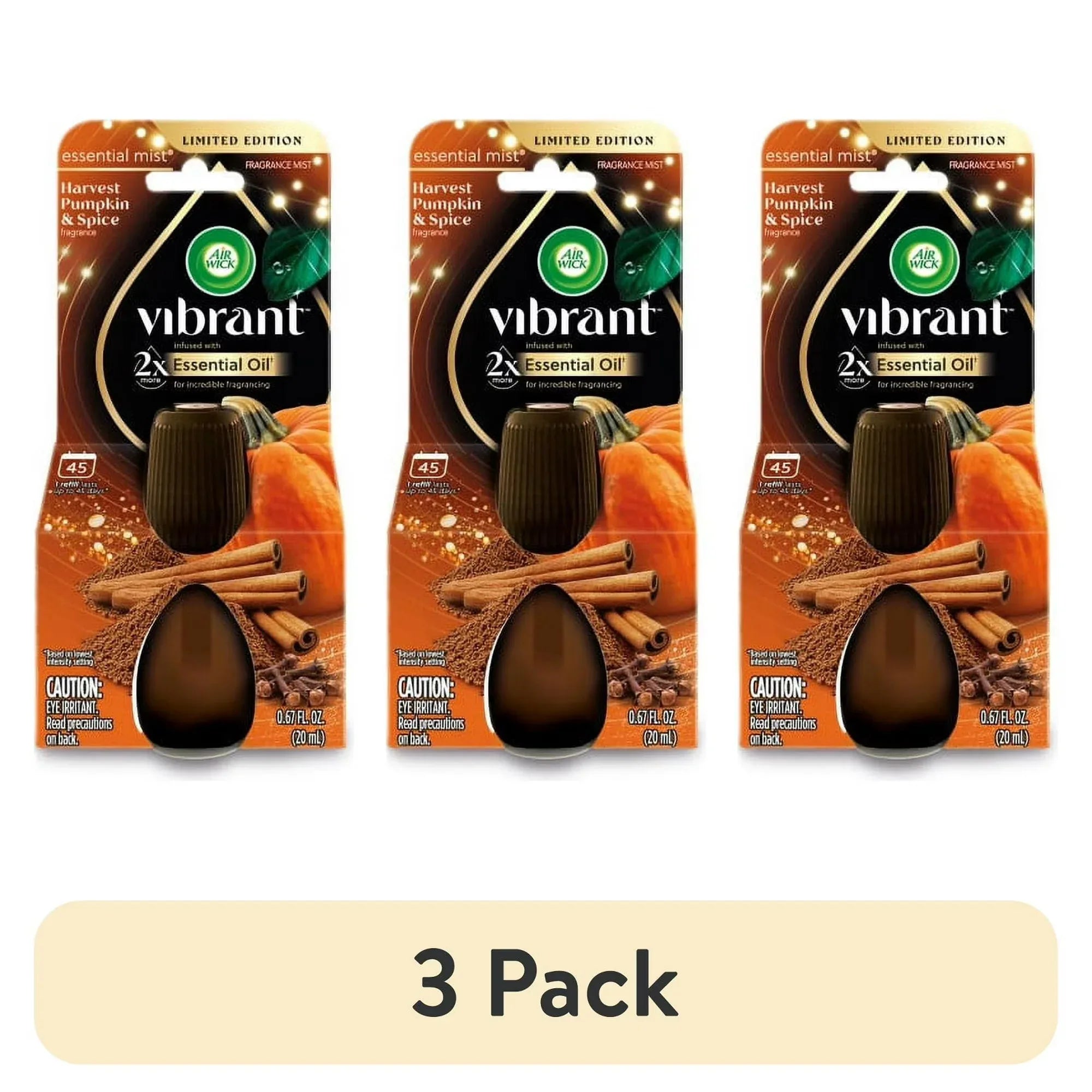 Wholesale Price with free shipping across the USA for (3 pack) Air Wick Essential Mist Vibrant Scented Oil Air Freshener Diffuser Refill, Harvest Pumpkin and Spice, 1 Count - Manji Distributors