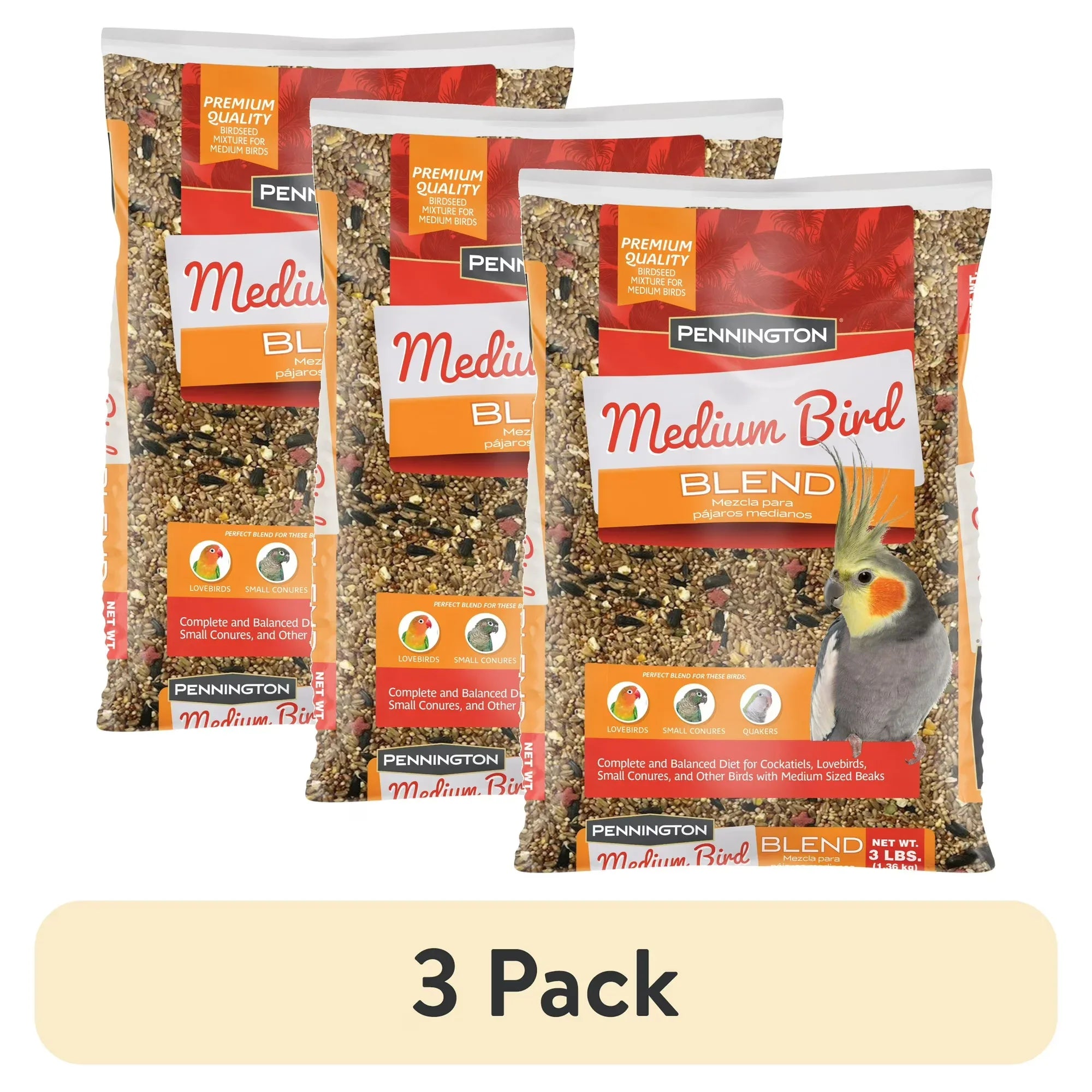 Wholesale Price with free shipping across the USA for (3 pack) Pennington Medium Bird Blend Bird Food for Cockatiels, Love Birds; 3 lb Bag - Manji Distributors