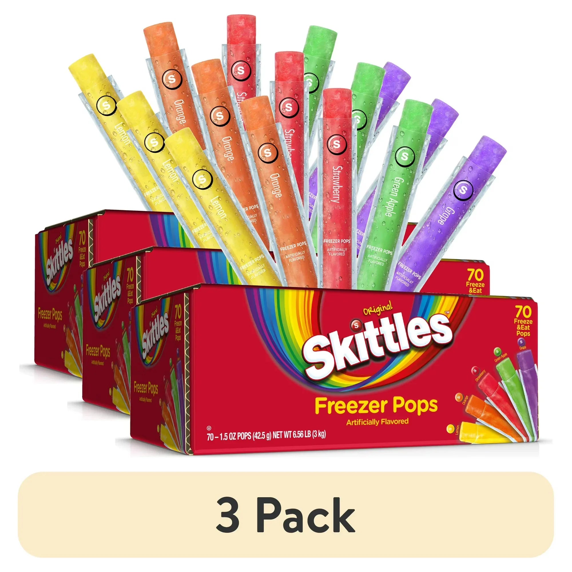 Wholesale Price with free shipping across the USA for (3 pack) Skittles Variety Pack Freezer Pops, Gluten Free Ice Pops, 1.5 oz, 70 Count - Manji Distributors