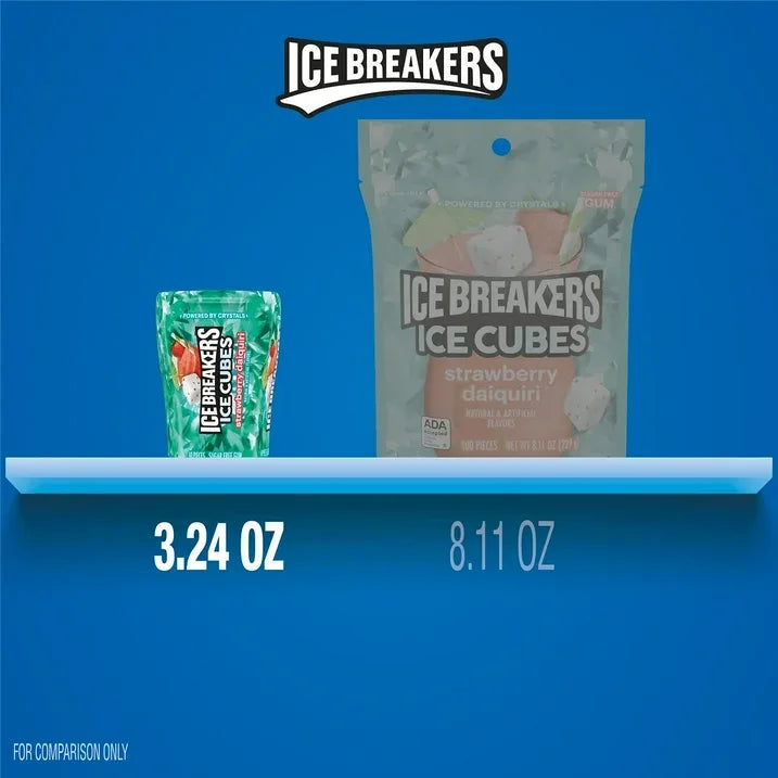 Wholesale Price with free shipping across the USA for Ice Breakers Ice Cubes Strawberry Daiquiri Flavored Sugar Free Chewing Gum, Bottle 3.24 oz, 40 Pieces - Manji Distributors