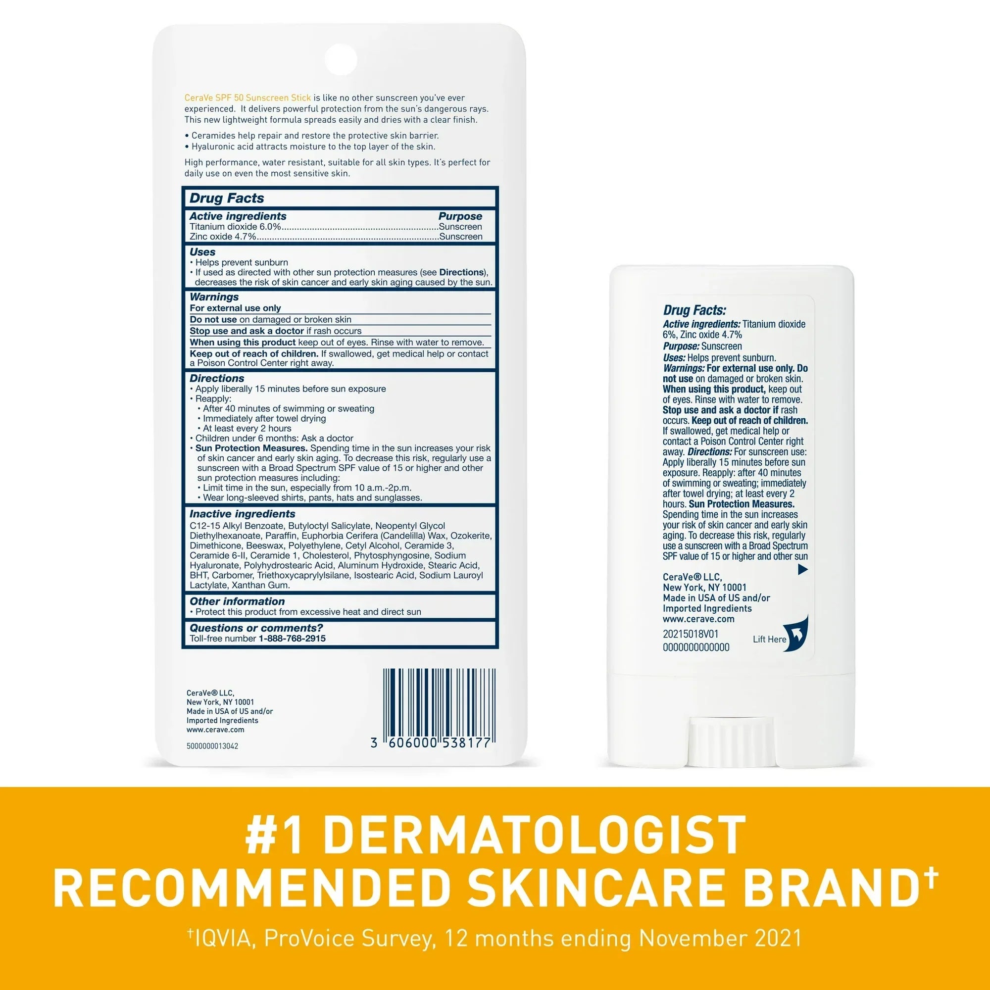 Wholesale Price with free shipping across the USA for CeraVe Hydrating Mineral Sunscreen Stick SPF 50 for Face & Body, 0.47 oz - Manji Distributors