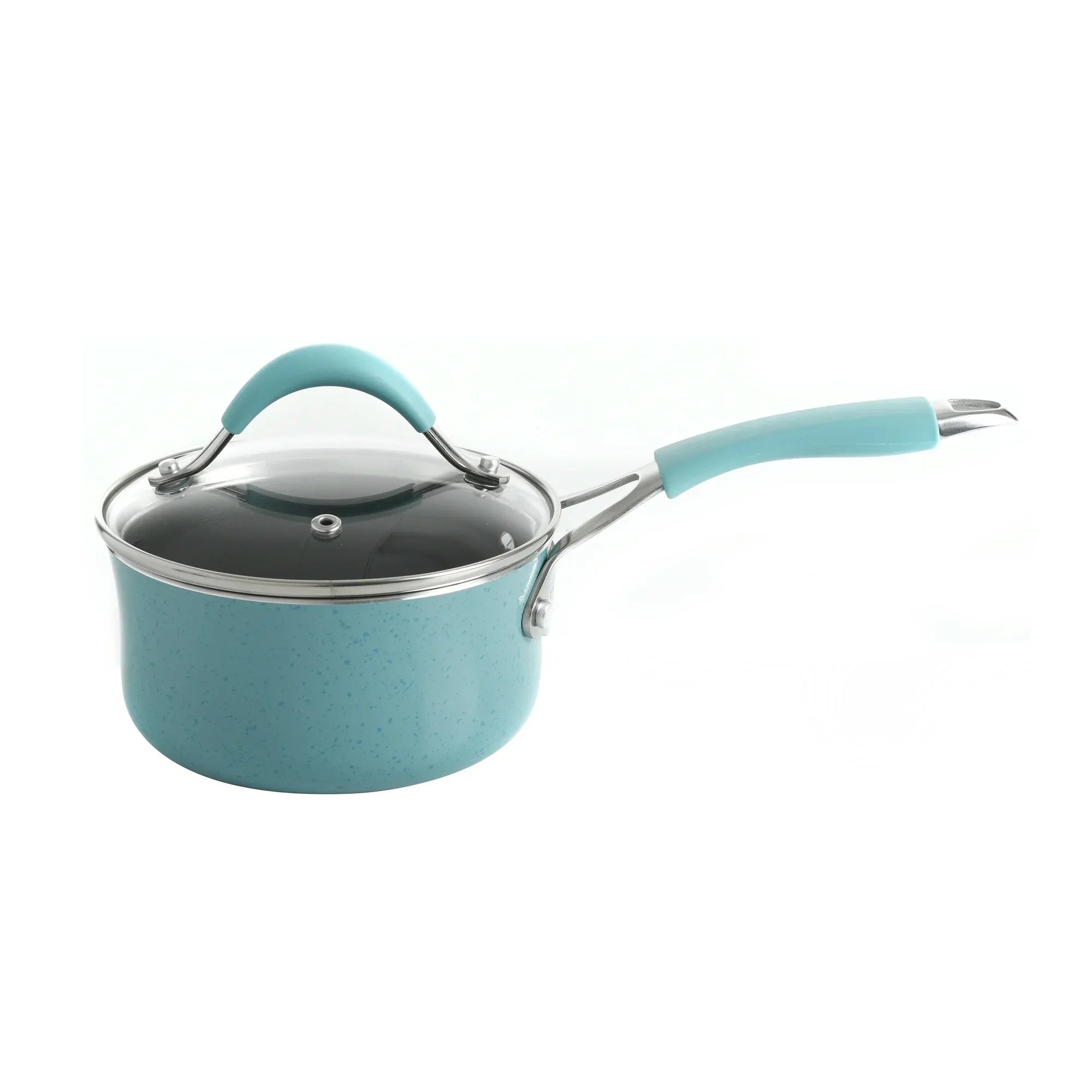 Wholesale Price with free shipping across the USA for The Pioneer Woman Frontier Speckle 24-Piece Nonstick Cookware Set with Soft Grip Handles, Turquoise - Manji Distributors