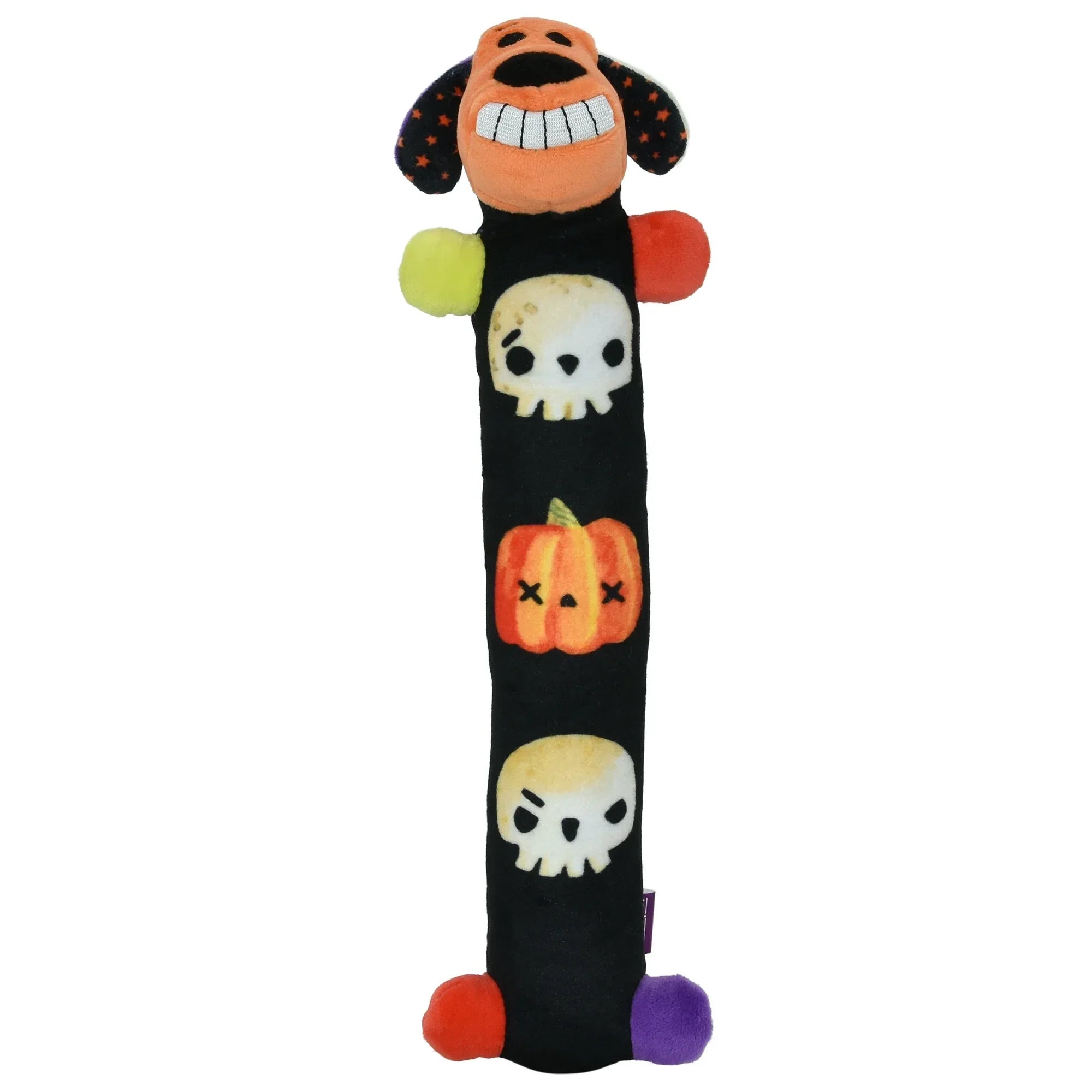 Wholesale Price with free shipping across the USA for Multipet Smiling Loofa Halloween Plush Dog Toy with Squeaker, 2 Piece Multipack, Day of the Dead, 12