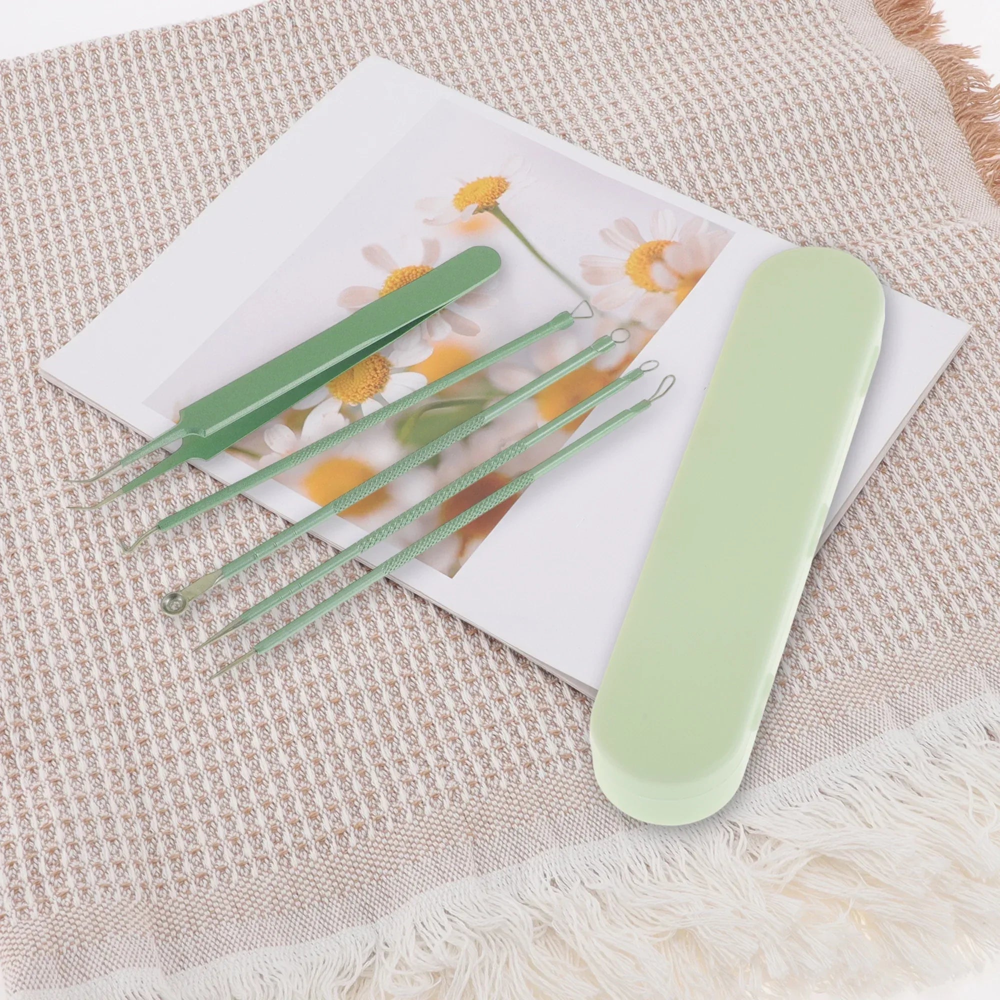 Wholesale Price with free shipping across the USA for Unique Bargains Durable Diagonal Clamp Pimple Extractor Tool Kit Green - Manji Distributors