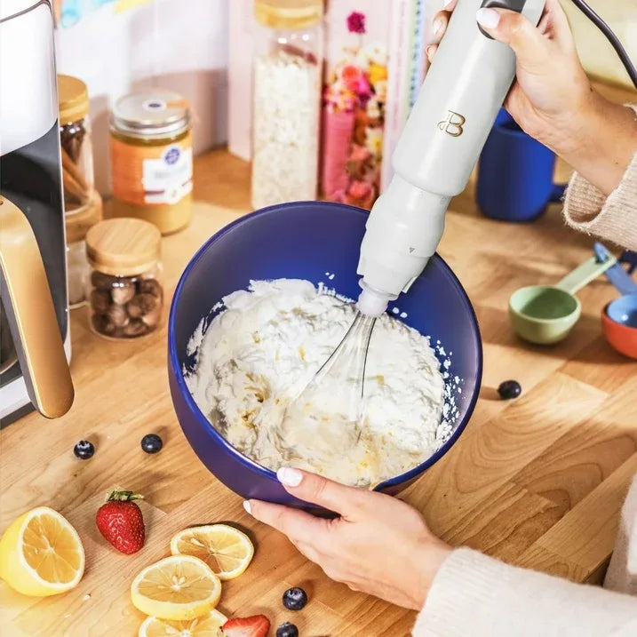 Wholesale Price with free shipping across the USA for Beautiful 2-Speed Immersion Blender with Chopper & Measuring Cup, White Icing by Drew Barrymore - Manji Distributors