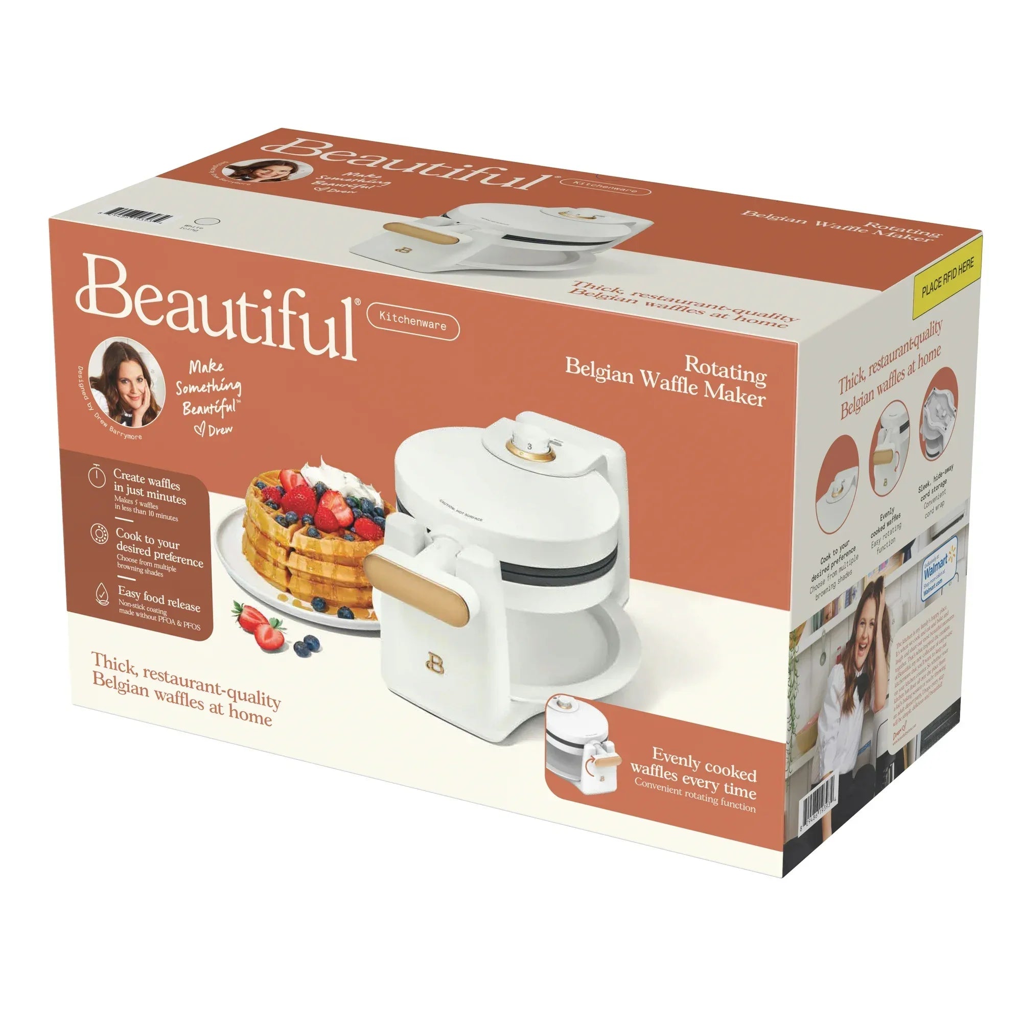 Wholesale Price with free shipping across the USA for Beautiful Rotating Belgian Waffle Maker, White Icing by Drew Barrymore - Manji Distributors
