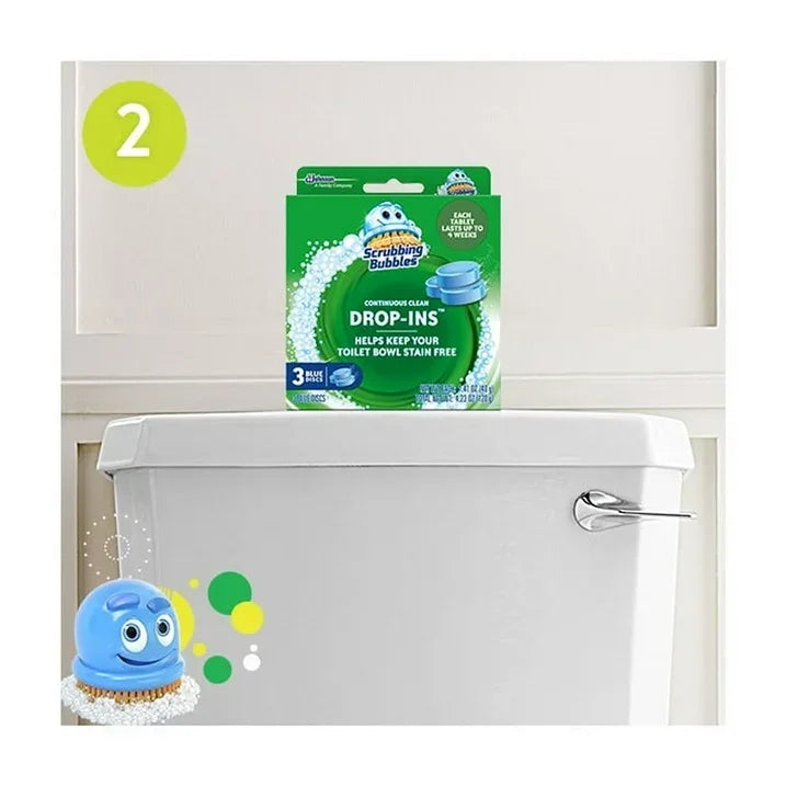Wholesale Price with free shipping across the USA for (6 pack) Scrubbing Bubbles Continuous Clean Drop-Ins - One Toilet Bowl Cleaner Tablet Lasts Up to 4 Weeks, 5 Blue Discs, 7.05 oz - Manji Distributors