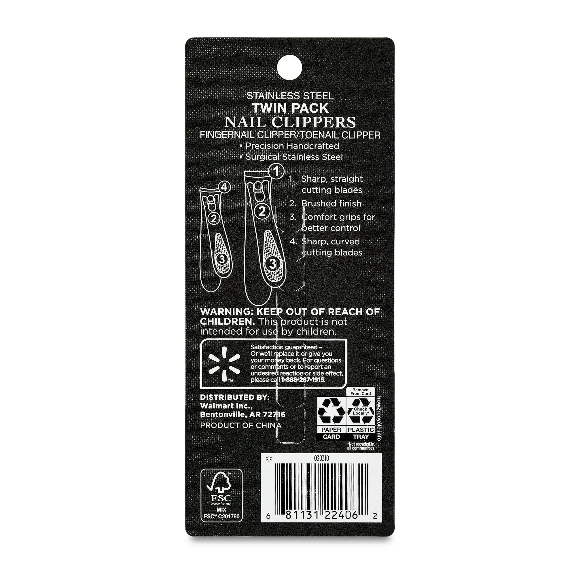 Wholesale Price with free shipping across the USA for Equate Stainless Steel Twin-Pack Nail Clippers, 2 Pieces - Manji Distributors