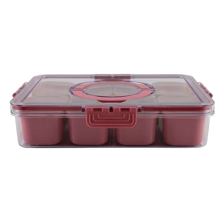 Wholesale Price with free shipping across the USA for Cook With Color 8-Compartment Snackle Box, Charcuterie Container, Divided Serving Tray with Lid and Handle, Mauve - Manji Distributors