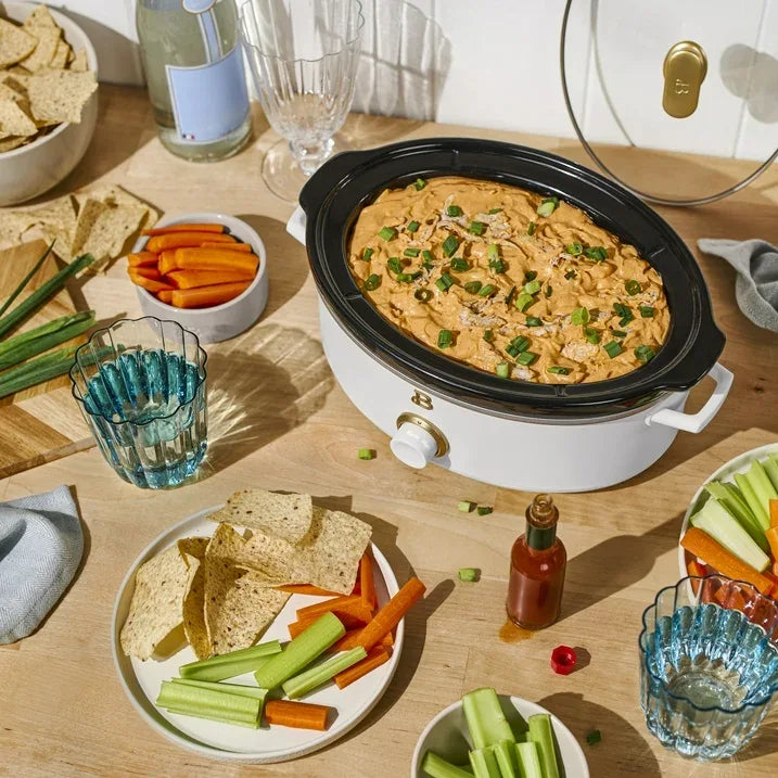 Wholesale Price with free shipping across the USA for Beautiful 2.5 Qt Dip and Serve Manual Slow Cooker, White Icing by Drew Barrymore - Manji Distributors