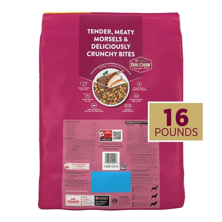 Wholesale Price with free shipping across the USA for Purina Dog Chow Tender and Crunchy with Real Lamb and Turkey Flavor Adult Dry Dog Food, 16 lb Bag - Manji Distributors