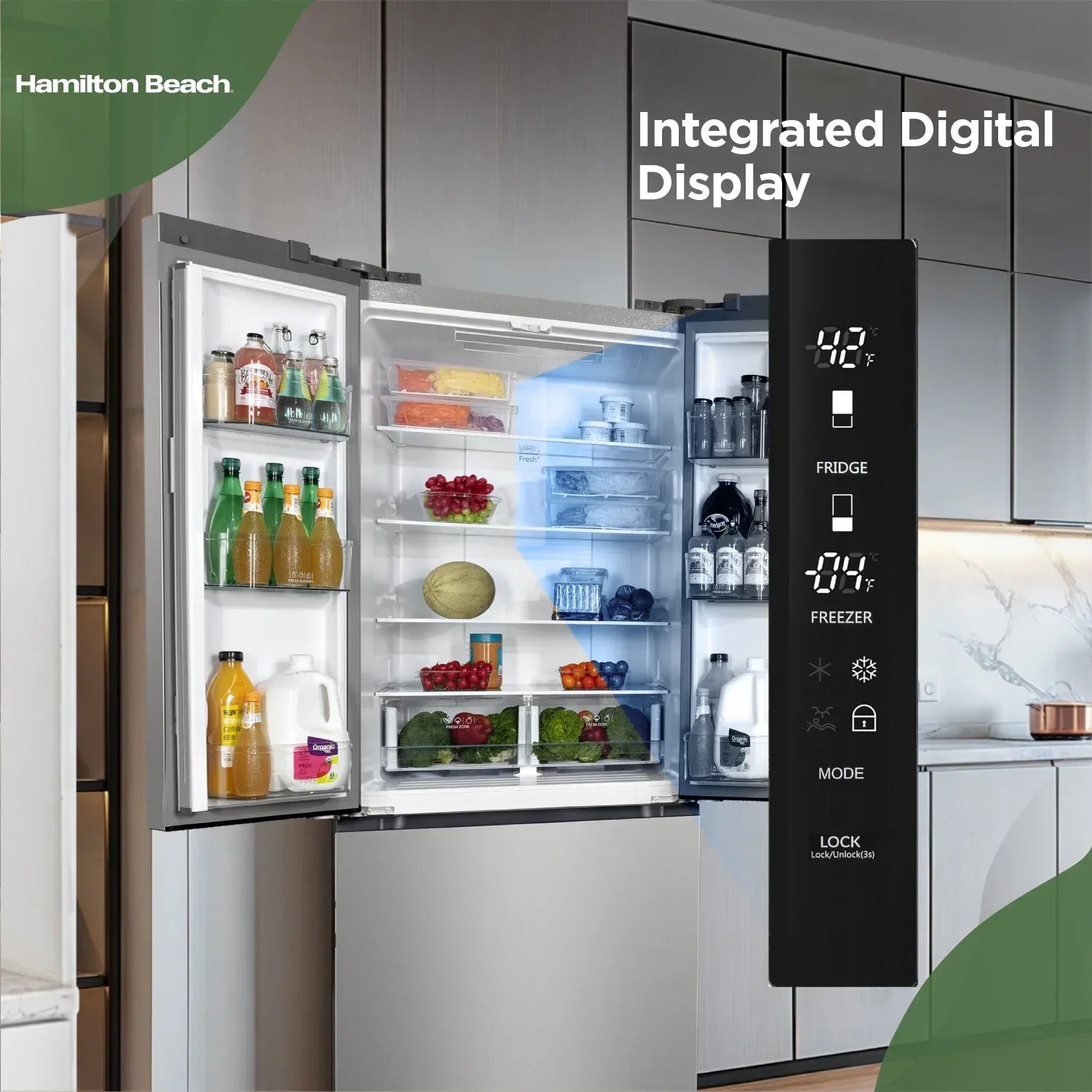 Wholesale Price with free shipping across the USA for Hamilton Beach, 17.7 Cu. Ft. French Door Refrigerator, Freestanding Installation, Platinum Silver, HZ0771 - Manji Distributors