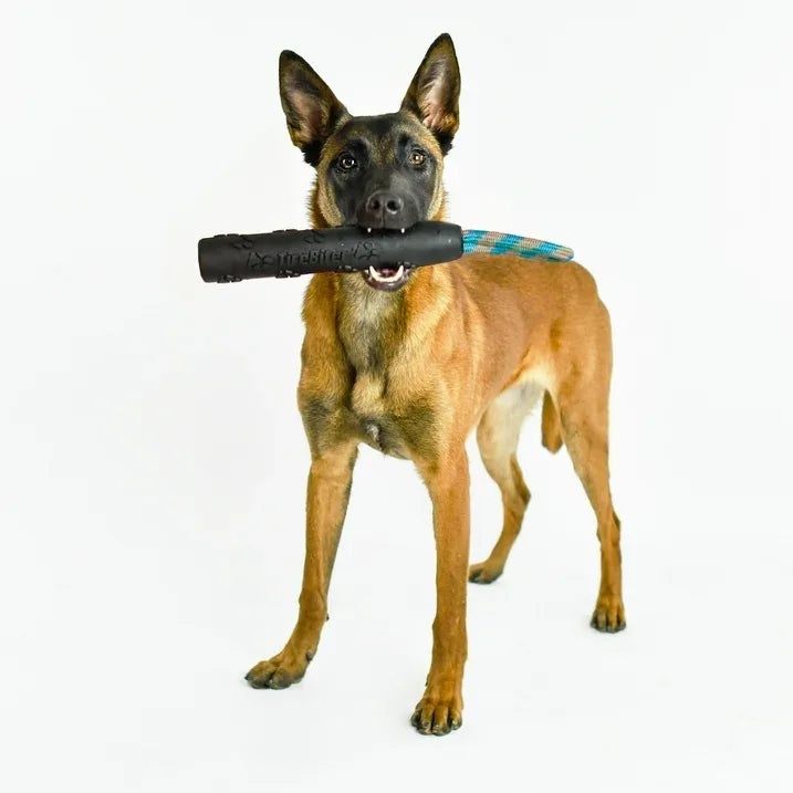 Wholesale Price with free shipping across the USA for Mammoth TireBiter Advanced Retriever Rubber Dog Toy w/Cottonblend Asst Color Loop Rope Handle, 11