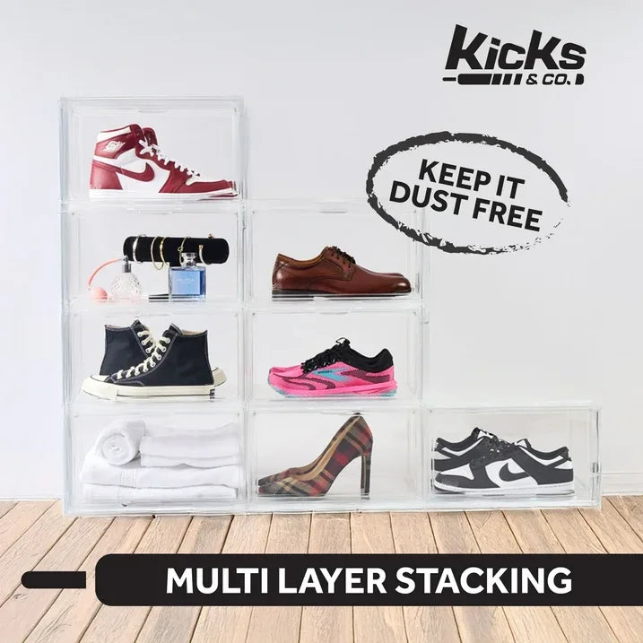 Wholesale Price with free shipping across the USA for KICKS&CO XL 8 PK Sneaker Box for Shoe Storage, Clear Stackable Shoe Organizer With Lids, Fits Up to Size 13 - Manji Distributors