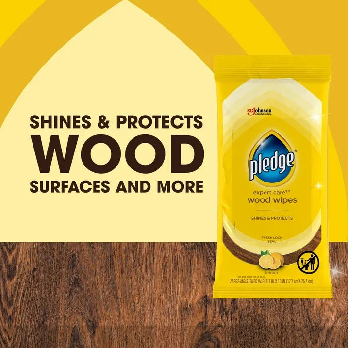 Wholesale Price with free shipping across the USA for Pledge Expert Care Wood Wipes, Shines and Protects, Removes Fingerprints, Lemon Scent, 24 Count (Pack of 6) - Manji Distributors