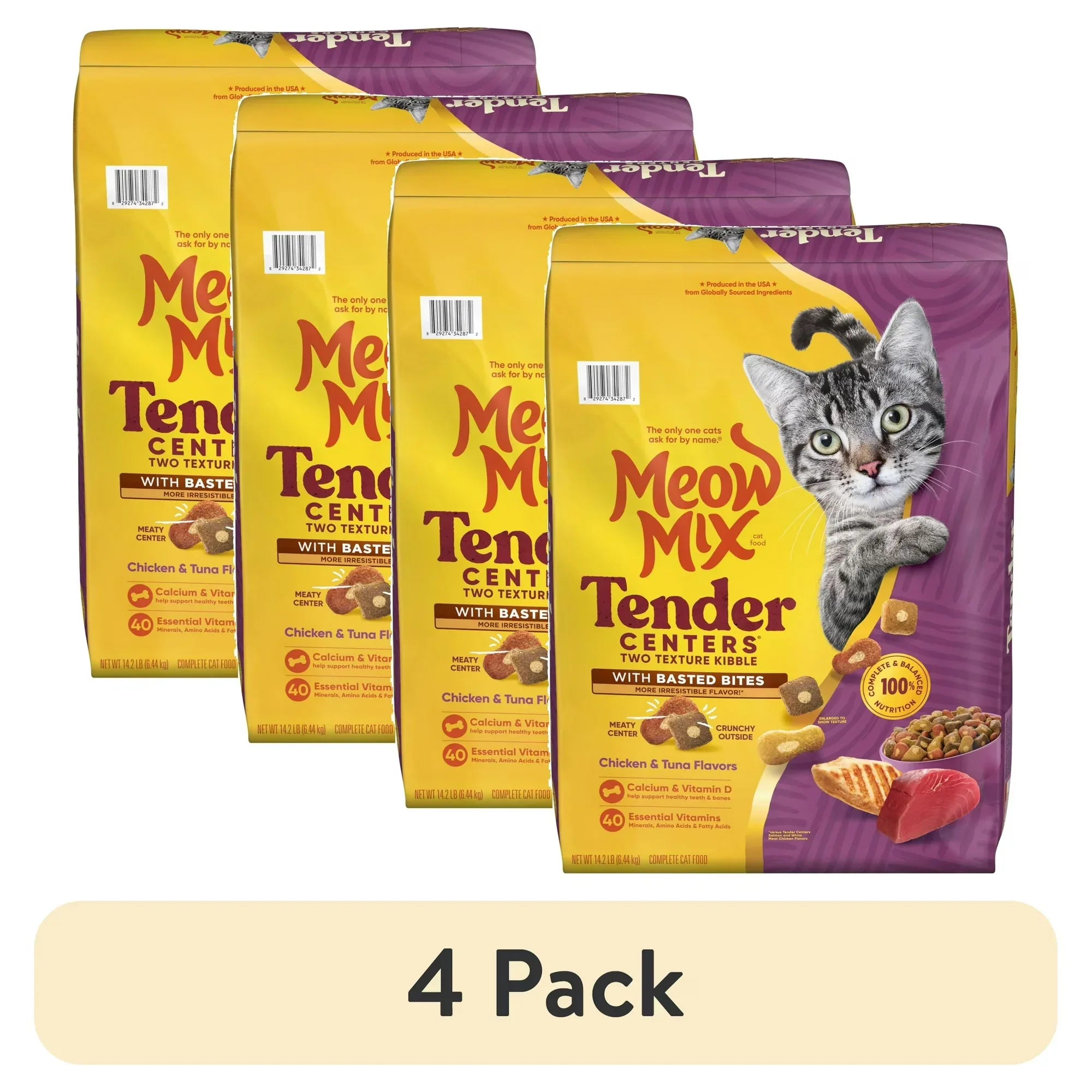 Wholesale Price with free shipping across the USA for (4 pack) Meow Mix Tender Centers Dry Cat Food with Basted Bites, Chicken & Tuna Flavors, 14.2 lb Bag - Manji Distributors