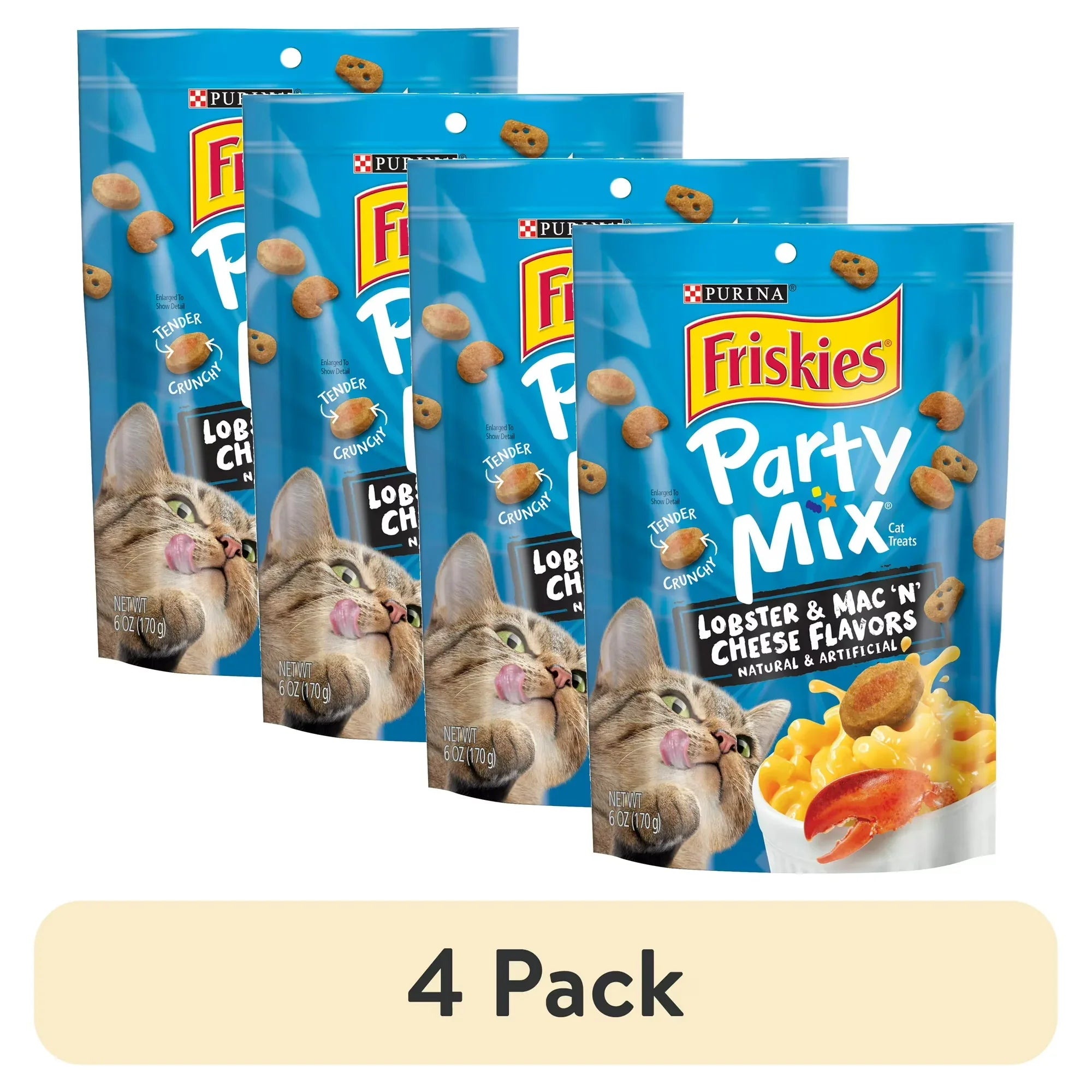 Wholesale Price with free shipping across the USA for (4 pack) Purina Friskies Party Mix Cat Treats, Lobster and Mac 'N' Cheese, 6 oz Bag - Manji Distributors