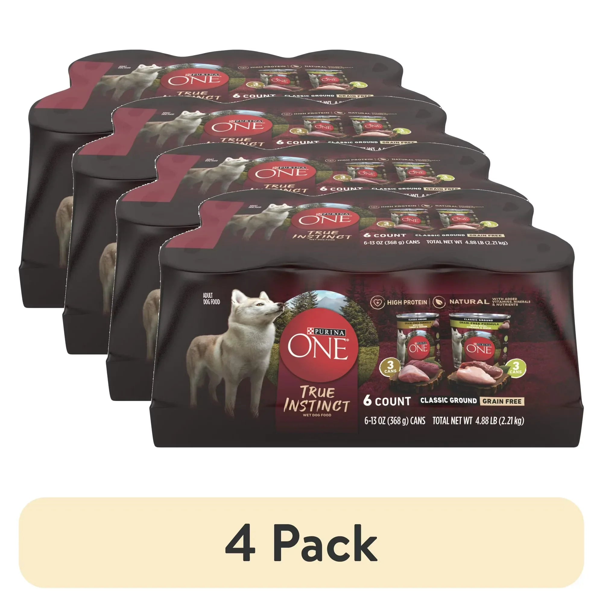 Wholesale Price with free shipping across the USA for (4 pack) Purina ONE True Instinct Classic Ground Grain-Free Formulas With Real Turkey and Venison, and With Real Chicken and Duck Wet High Protein Dog Food Variety Pack - Manji Distributors