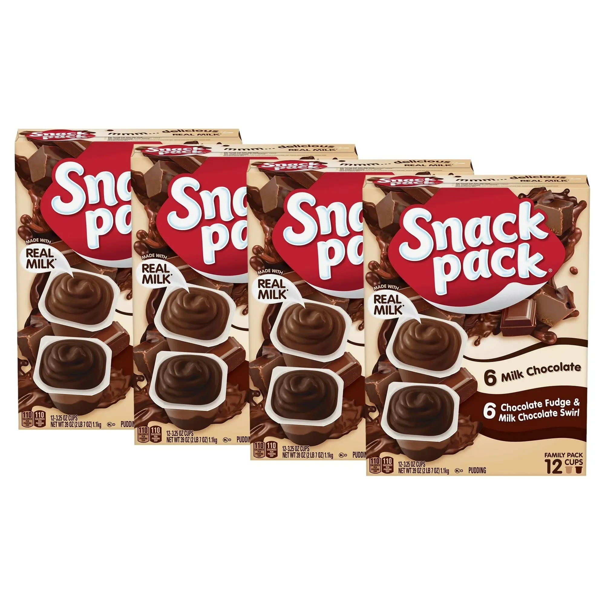 Wholesale Price with free shipping across the USA for (4 pack) Snack Pack Milk Chocolate and Chocolate Fudge & Milk Chocolate Pudding, 3.25 oz Pudding Cups, 12 Count Family Pack - Manji Distributors