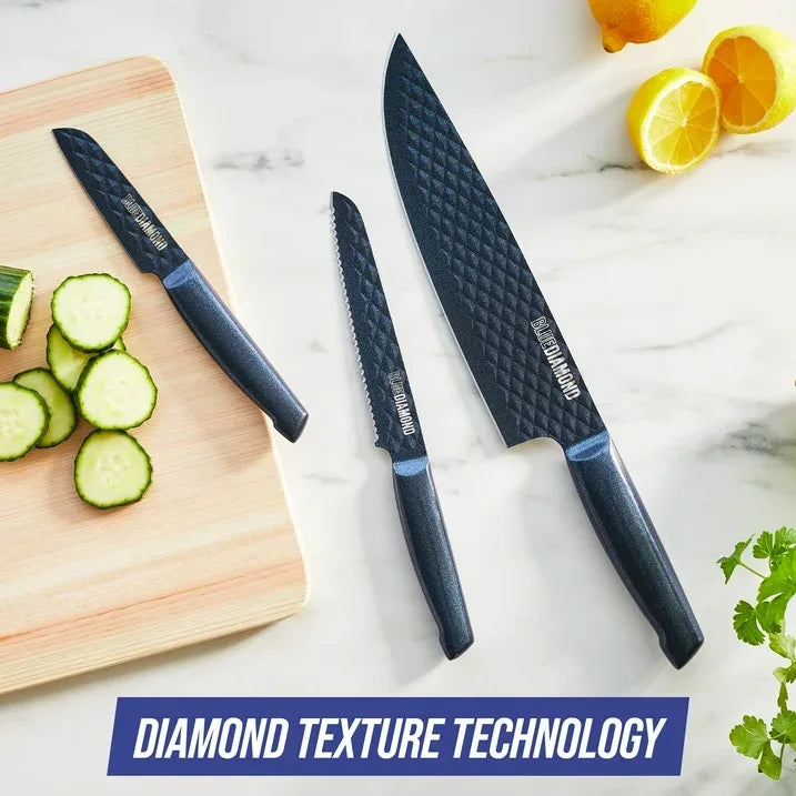 Wholesale Price with free shipping across the USA for Blue Diamond Sharp Stone Nonstick Knife Set, 3-piece - Manji Distributors