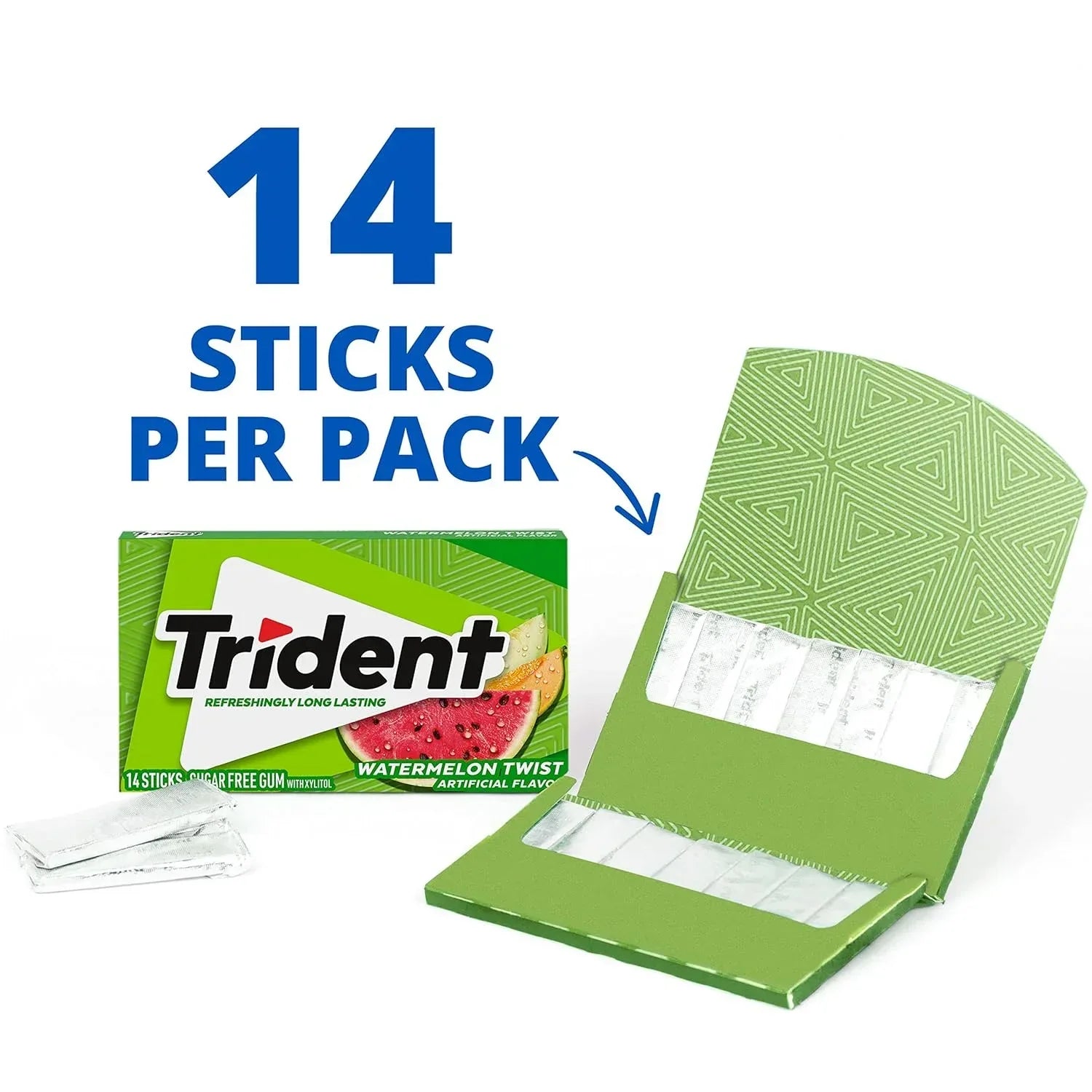 Wholesale Price with free shipping across the USA for Trident Sugar Free Gum, Watermelon, 3 Packs of 14 Regular Size Pieces (42 Total Pieces) - Manji Distributors