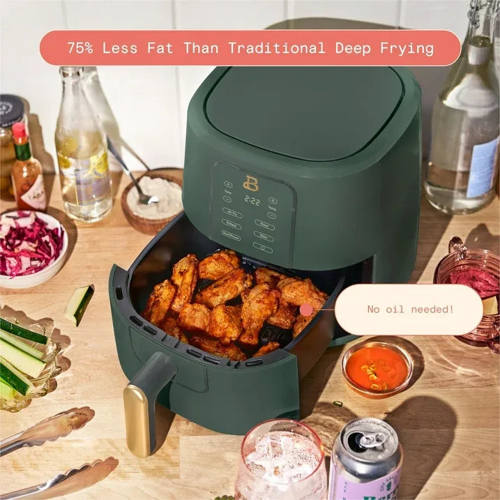 Wholesale Price with free shipping across the USA for Beautiful 3 Qt Air Fryer with TurboCrisp Technology, EverGood Ceramic Nonstick Coating, Thyme Green by Drew Barrymore - Manji Distributors