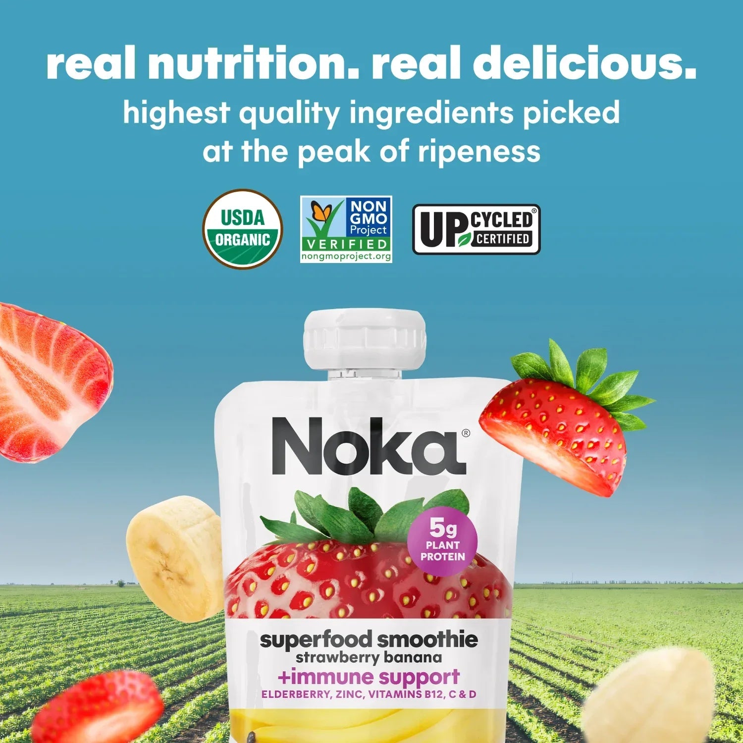 Wholesale Price with free shipping across the USA for Noka Organic Strawberry Banana Smoothie, 4.22 oz Fruit Pouches, 4 Count Smoothie Drinks - Manji Distributors