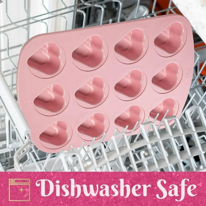 Wholesale Price with free shipping across the USA for Paris Hilton 12 Cup Mini Heart Pan, Premium Nonstick, Heavy Duty Carbon Steel, Dishwasher Safe, Pink - Manji Distributors