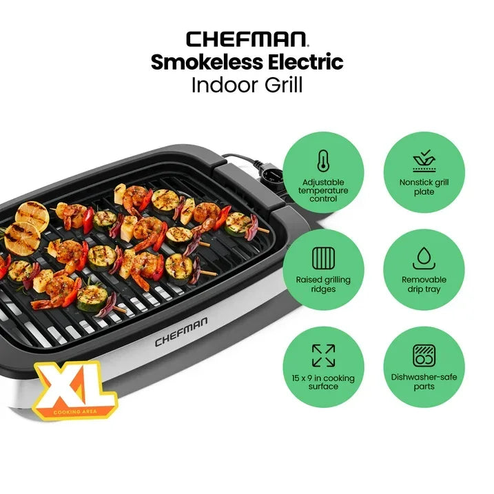 Wholesale Price with free shipping across the USA for Chefman 6 Serving Electric Indoor Grill, w/ Temperature Control, Smokeless, Stainless Steel - Manji Distributors