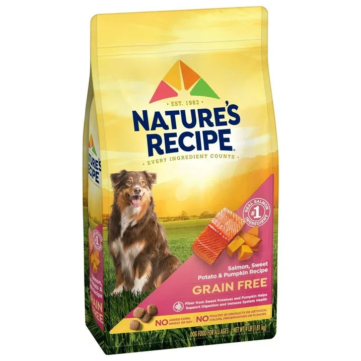 Wholesale Price with free shipping across the USA for Nature′s Recipe Grain Free Salmon, Sweet Potato & Pumpkin Recipe Dry Dog Food, 4 lb. Bag - Manji Distributors