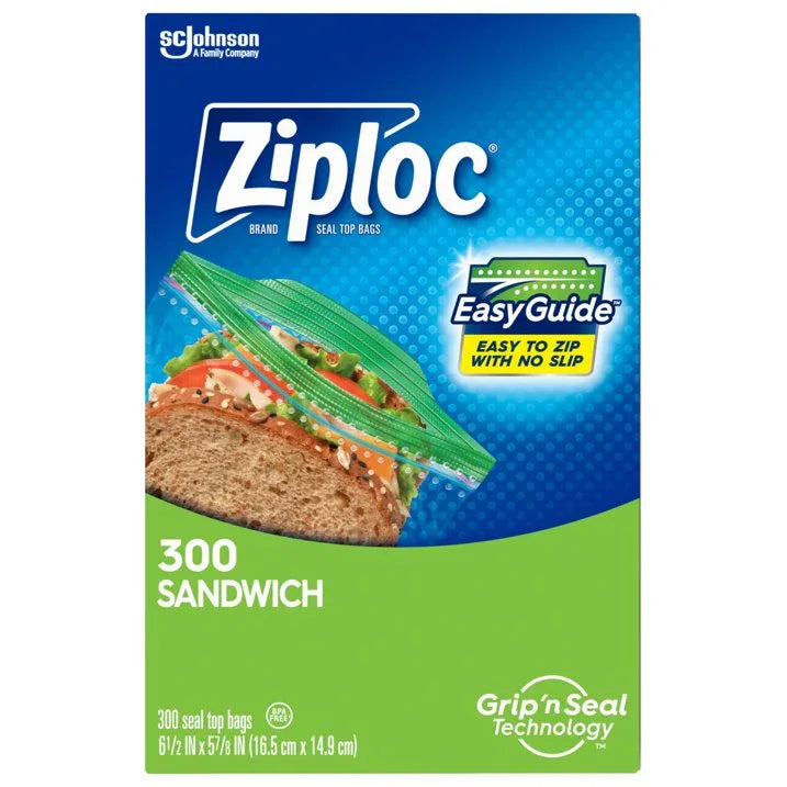 Wholesale Price with free shipping across the USA for Ziploc® Brand Sandwich Bags with EasyGuide™ Texture, Grip 'n Seal Technology™, 300 Count - Manji Distributors