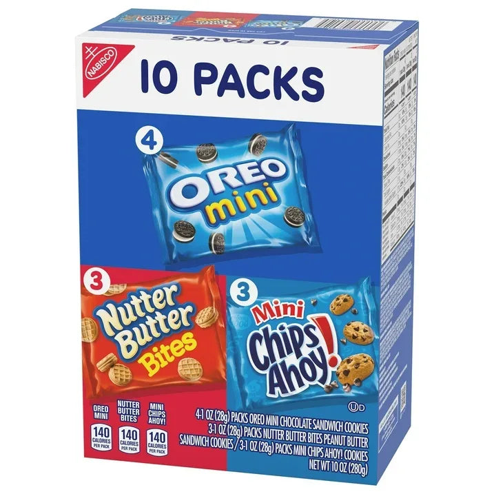 Wholesale Price with free shipping across the USA for Nabisco Cookie Variety Pack, OREO Mini, Nutter Butter Bites, CHIPS AHOY! Mini, 10 Snack Packs - Manji Distributors