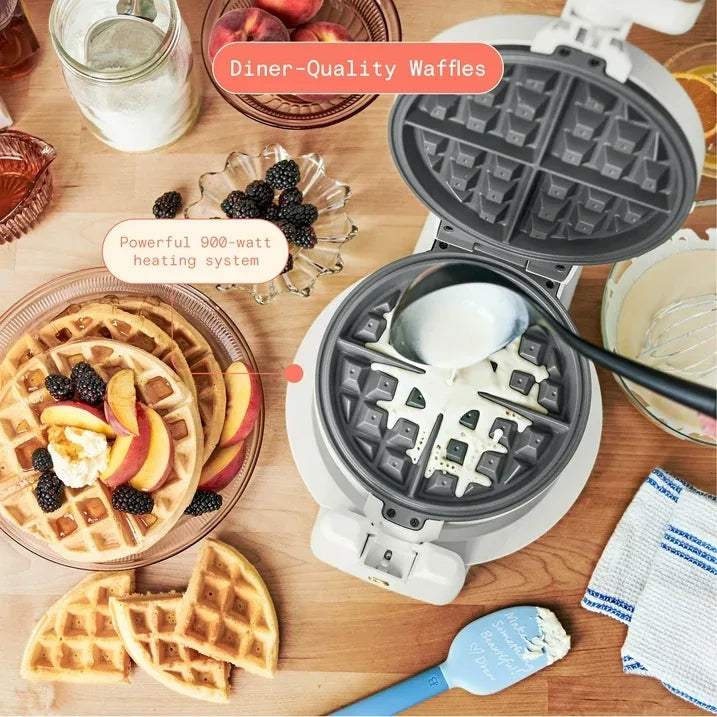 Wholesale Price with free shipping across the USA for Beautiful Rotating Belgian Waffle Maker, White Icing by Drew Barrymore - Manji Distributors