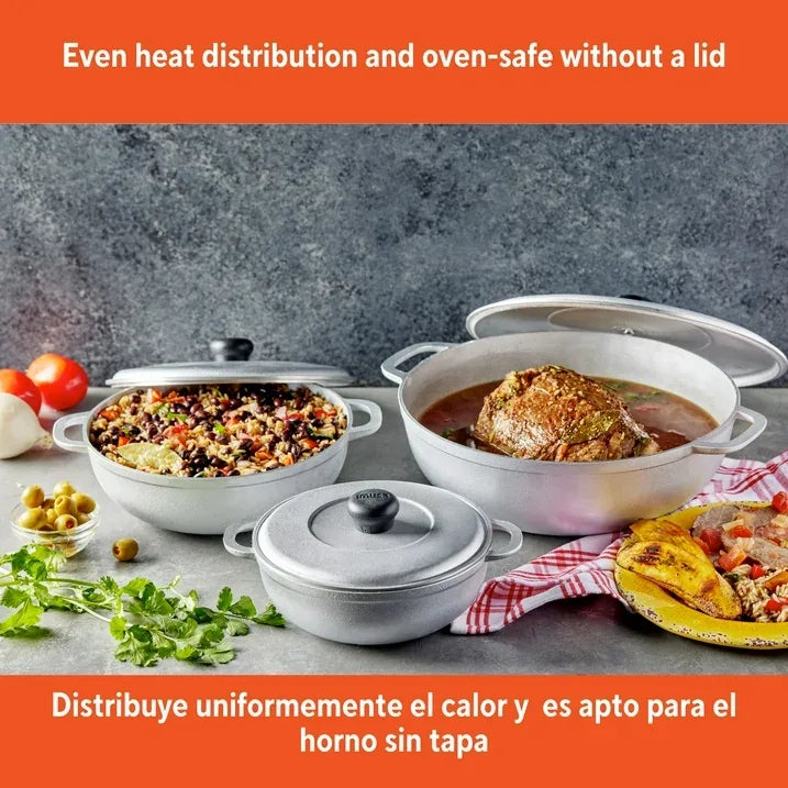 Wholesale Price with free shipping across the USA for IMUSA 1.5/2.5/5.2qt Cast Aluminum Caldero 3pc Set - 18/22/28cm - Manji Distributors