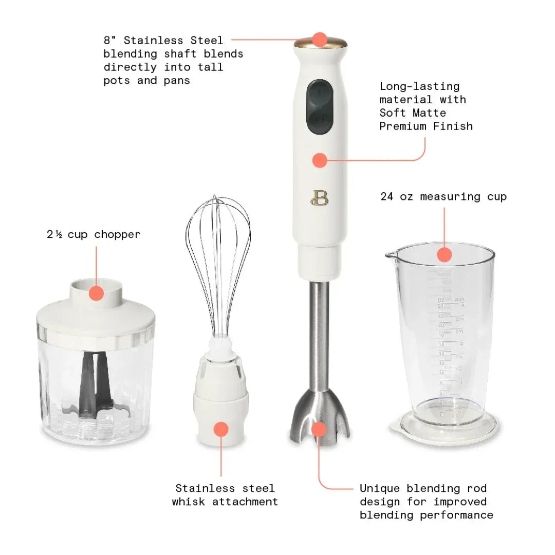 Wholesale Price with free shipping across the USA for Beautiful 2-Speed Immersion Blender with Chopper & Measuring Cup, White Icing by Drew Barrymore - Manji Distributors