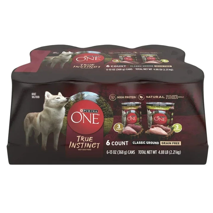 Wholesale Price with free shipping across the USA for (4 pack) Purina ONE True Instinct Classic Ground Grain-Free Formulas With Real Turkey and Venison, and With Real Chicken and Duck Wet High Protein Dog Food Variety Pack - Manji Distributors