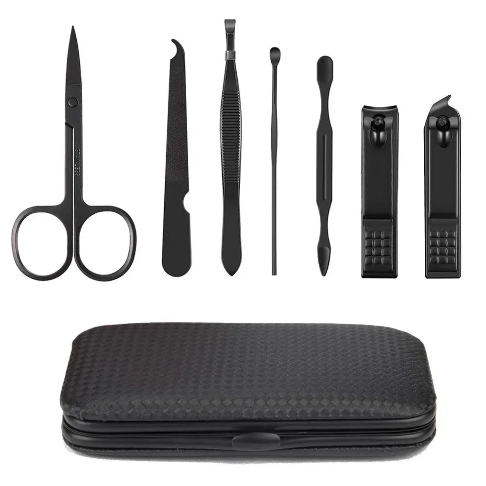 Wholesale Price with free shipping across the USA for Wewdigi Women Man Professional Nail, Pedicure Kit, Gift Manicure Grooming Set with Black Leather Case, 7 Pieces - Manji Distributors