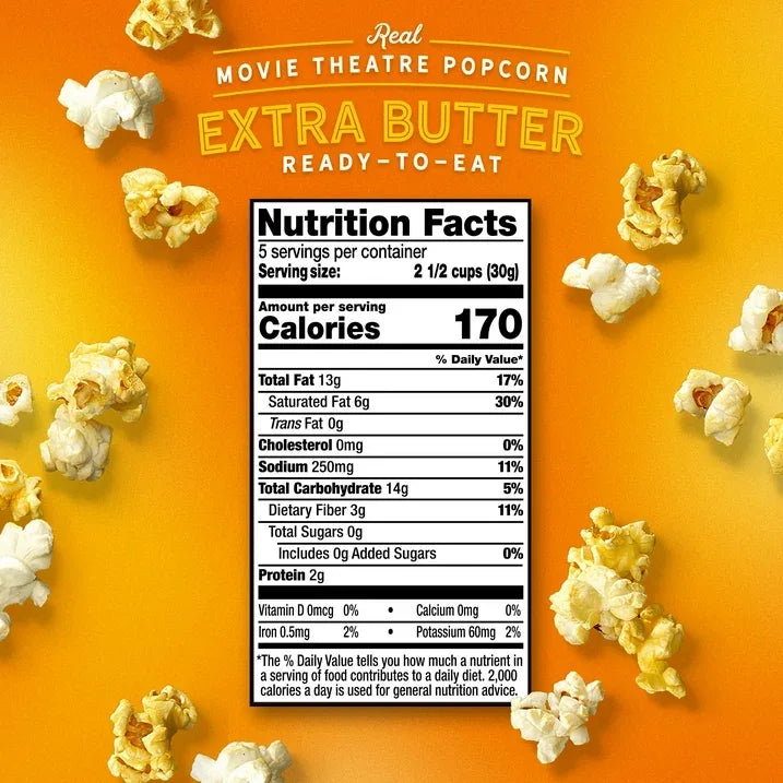 Wholesale Price with free shipping across the USA for AMC Theatres Ready to Eat Popcorn, Extra Butter - Manji Distributors