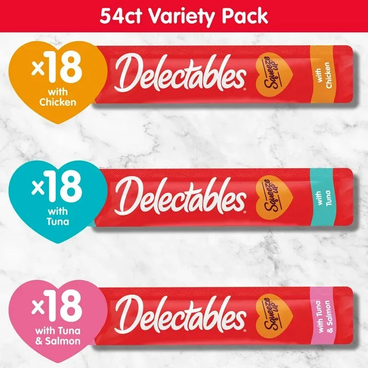Wholesale Price with free shipping across the USA for Hartz Delectables Squeeze up Lickable Wet Cat Treat Flavor Variety Pack, 0.5oz Tube (54 Count) - Manji Distributors