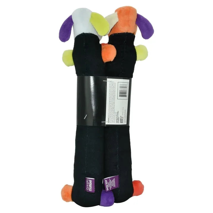 Wholesale Price with free shipping across the USA for Multipet Smiling Loofa Halloween Plush Dog Toy with Squeaker, 2 Piece Multipack, Day of the Dead, 12