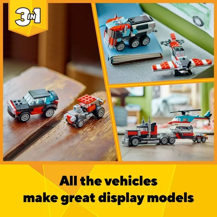 Wholesale Price with free shipping across the USA for LEGO Creator 3 in 1 Flatbed Truck with Helicopter Toy, Transforms from Flatbed Truck Toy to Propeller Plane to Hot Rod and SUV Car Toys, Gift Idea for Boys and Girls Ages 7 Years Old and Up, 31146 - Manji Distributors