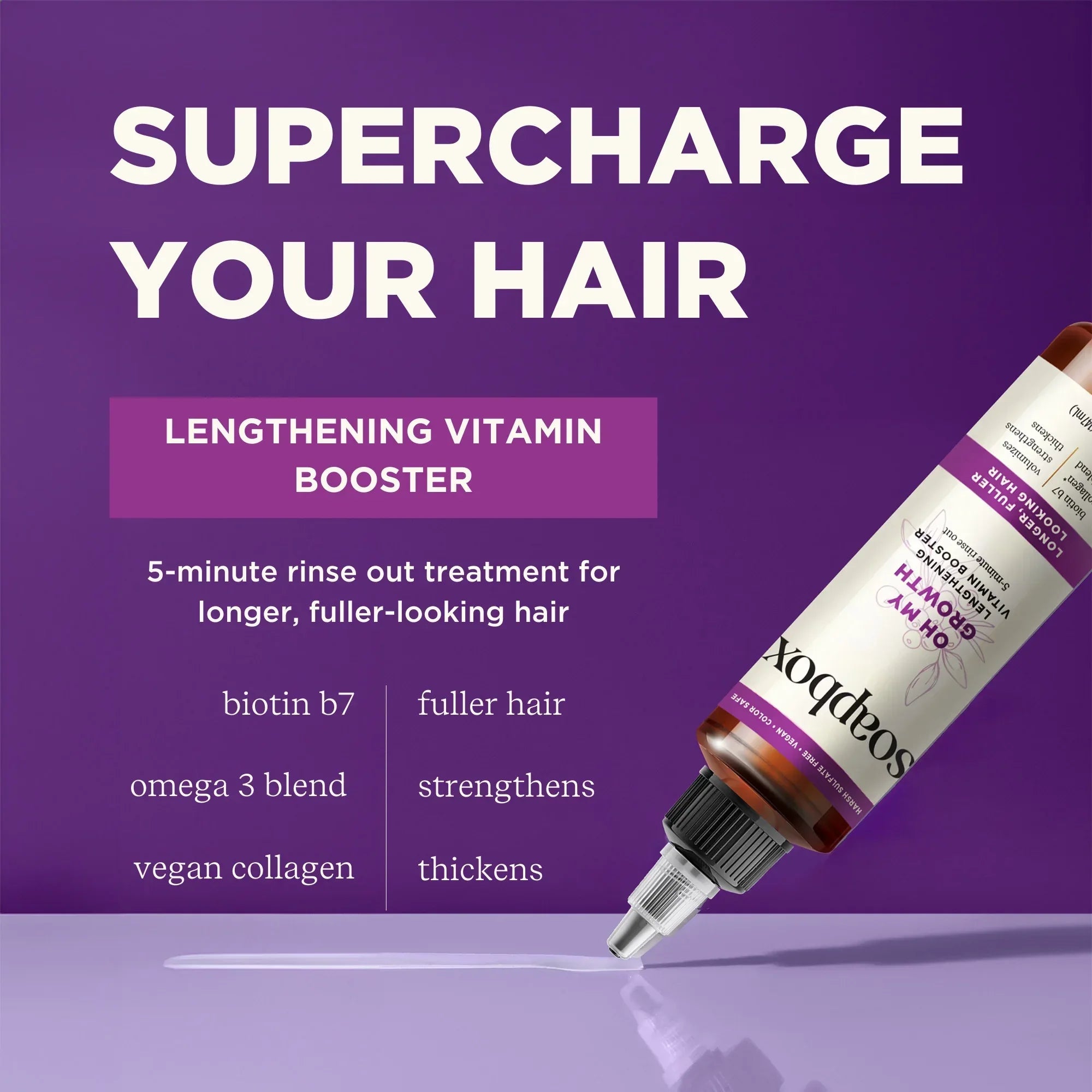 Wholesale Price with free shipping across the USA for Soapbox Oh My Growth Lengthening Vitamin Booster Rinse-Out Treatment with Biotin B7 & Vegan Collagen, 5 fl oz - Manji Distributors