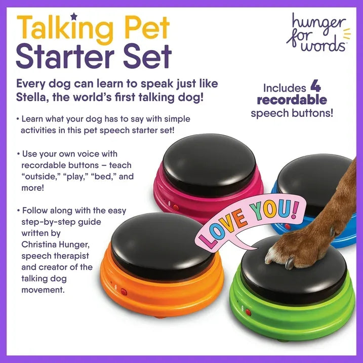 Wholesale Price with free shipping across the USA for Hunger For Words Talking Pet Starter Set Recordable Buttons for Dog Training 4 Pack - Manji Distributors