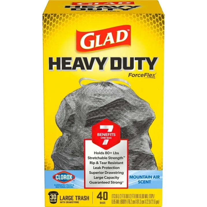 Wholesale Price with free shipping across the USA for Glad ForceFlex Heavy Duty Trash Bags With Clorox, Mountain Air Scent, 30 Gallon, 40 Count - Manji Distributors