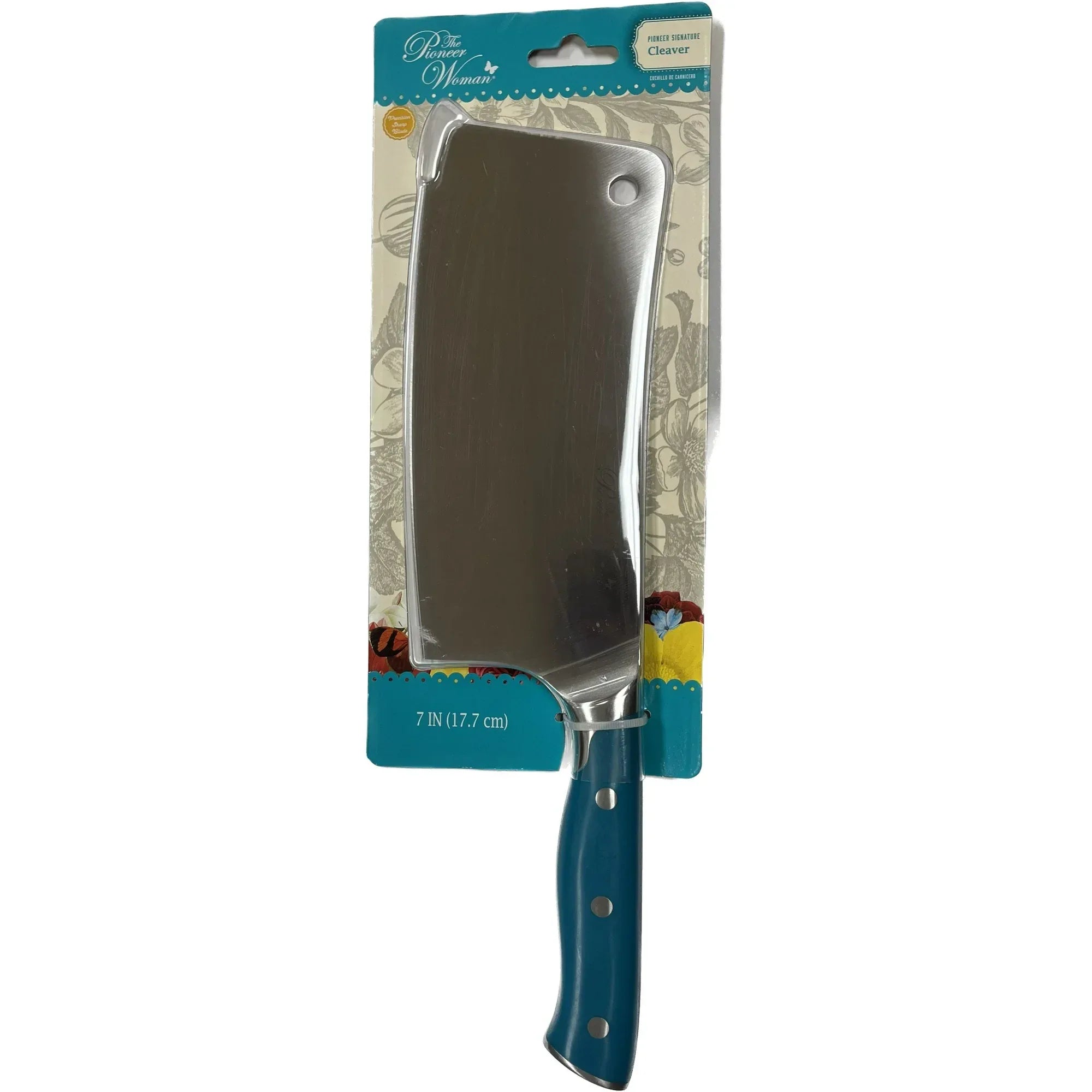 Wholesale Price with free shipping across the USA for The Pioneer Woman Pioneer Signature Stainless Steel Cleaver Knife, 7 inch, Teal - Manji Distributors
