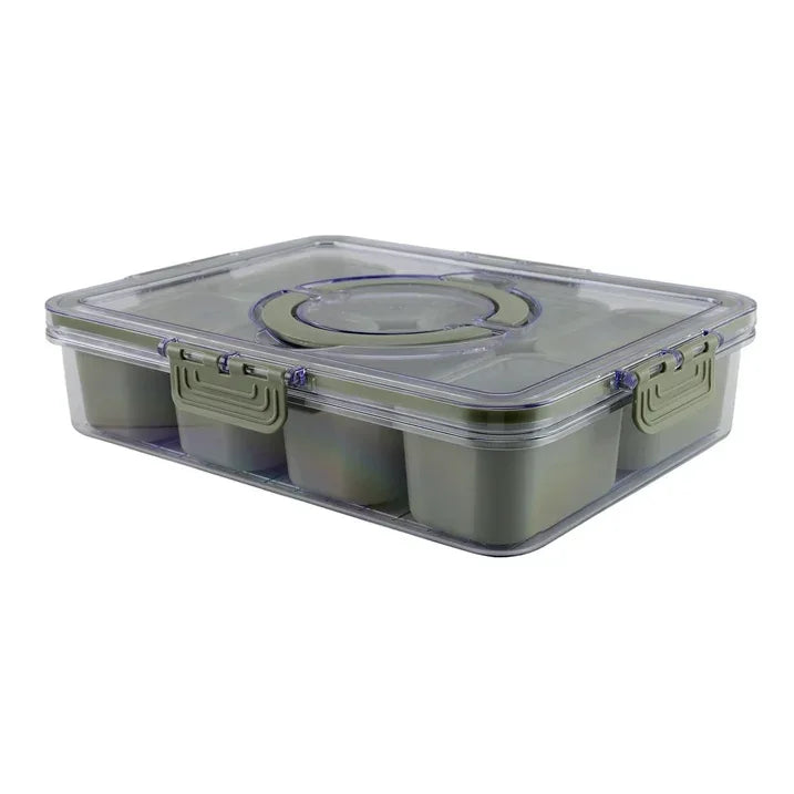 Wholesale Price with free shipping across the USA for Cook With Color 8-Compartment Snackle Box, Charcuterie Container, Divided Serving Tray with Lid and Handle, Olive - Manji Distributors