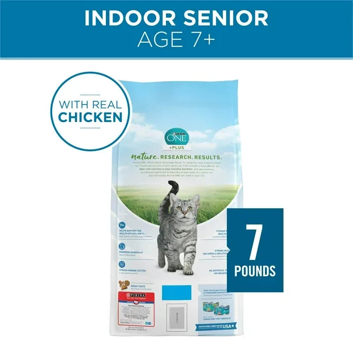 Wholesale Price with free shipping across the USA for Purina ONE Plus, Indoor Advantage, Senior Dry Cat Food, Chicken, 7 lb Bag - Manji Distributors