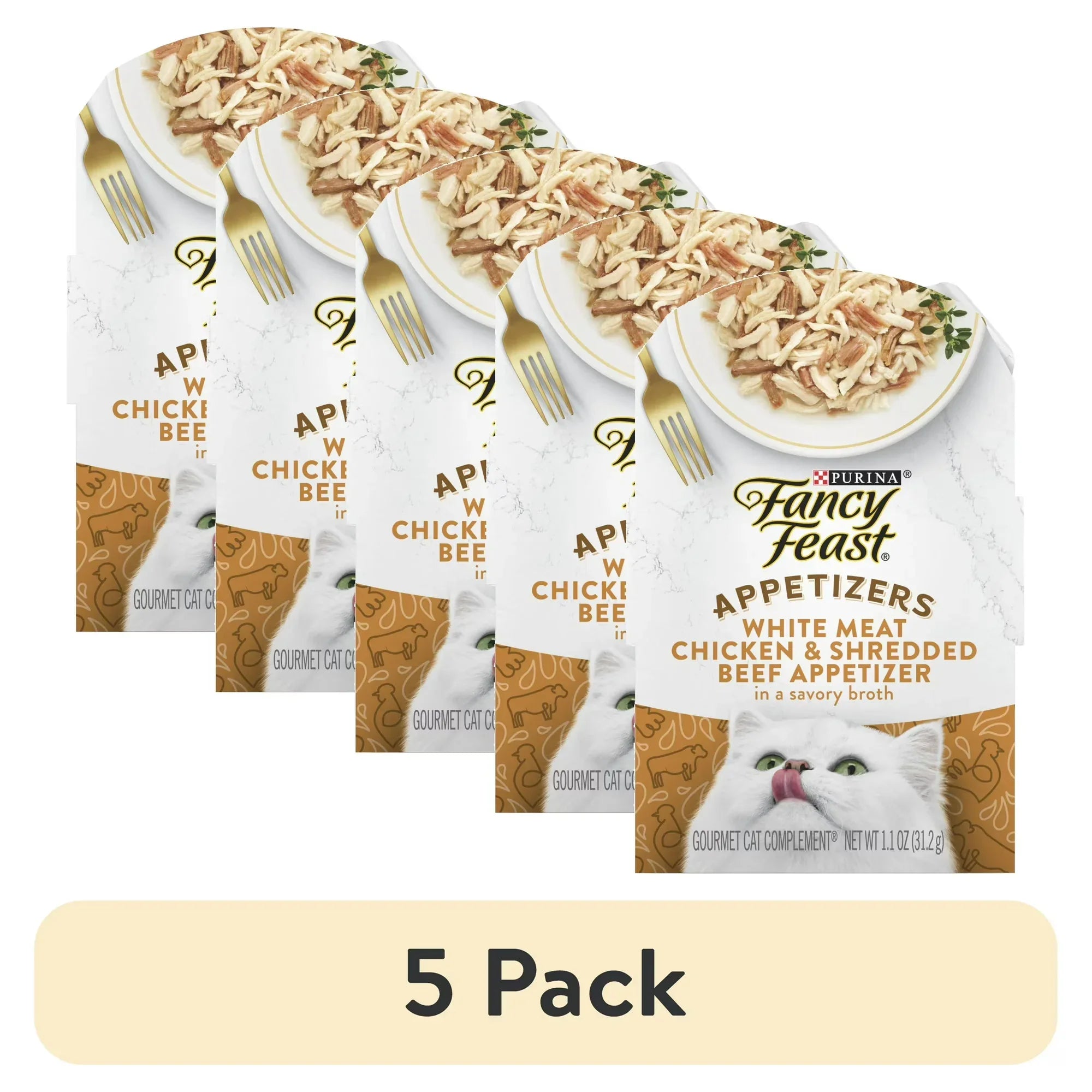 Wholesale Price with free shipping across the USA for (5 pack) Purina Fancy Feast Appetizers Kitten Food, Wet Cat Food, Chicken & Shredded Beef, 1.1 oz Tray - Manji Distributors