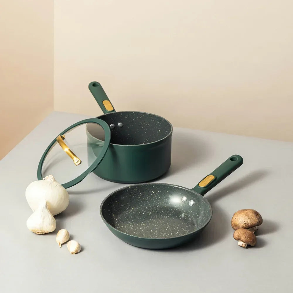 Wholesale Price with free shipping across the USA for Thyme & Table 12-Piece Non-Stick Granite Collection Cookware Set, Pots and Pans Set - Hunter Green - Manji Distributors
